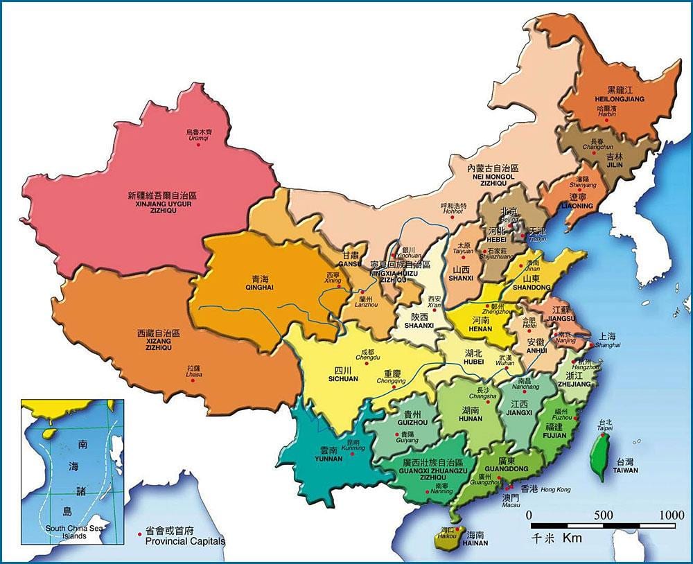 ನಕ್ಷೆ ಚೀನಾ ಪ್ರಾಂತ್ಯಗಳಲ್ಲಿ
