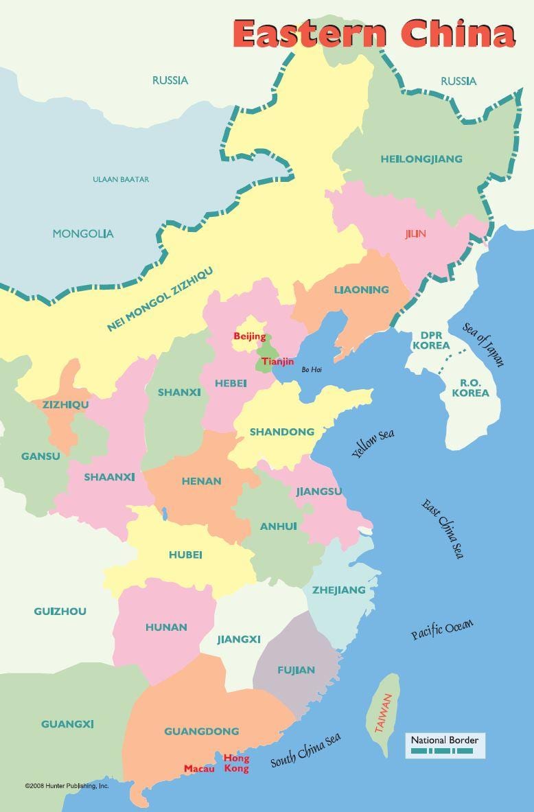 ನಕ್ಷೆ ಪೂರ್ವ ಚೀನಾ